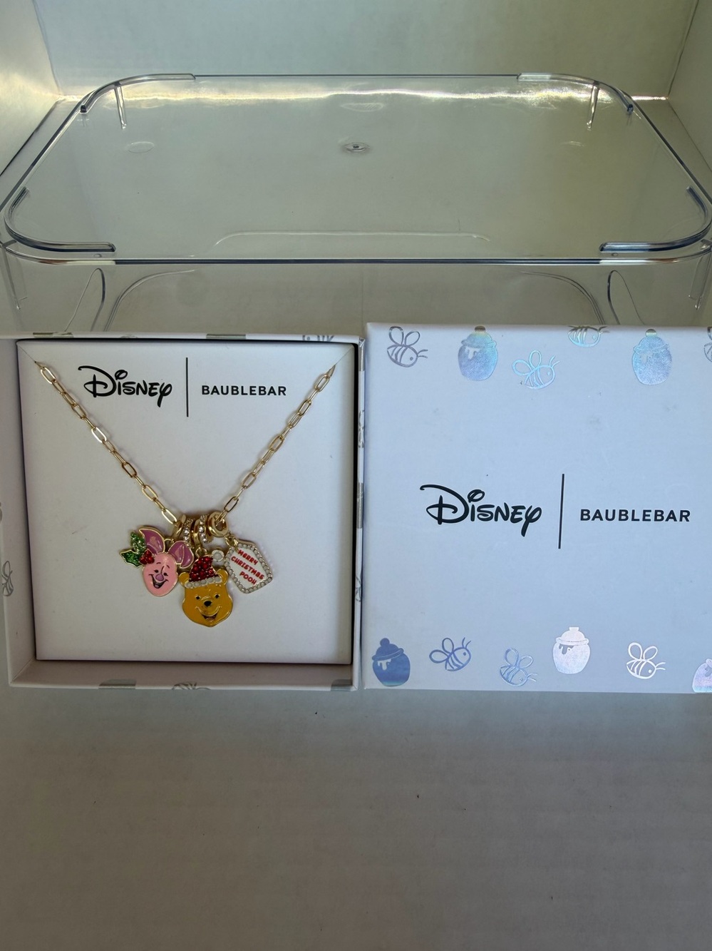 Disney BaubleBar Winnie the Pooh Holiday Charm Necklace in Gold NIB - Picture 2 of 3